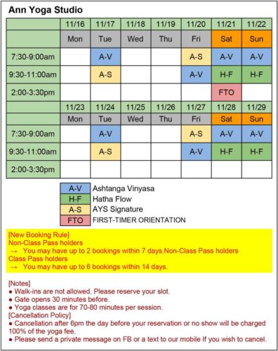 Ann Yoga Studio - Schedule