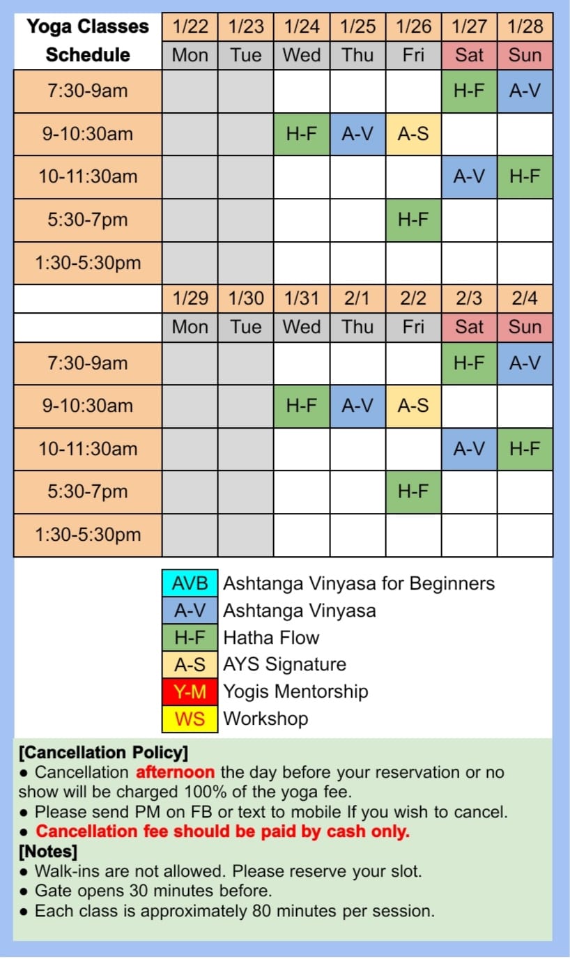 Schedule From January 22 Ann Yoga Studio